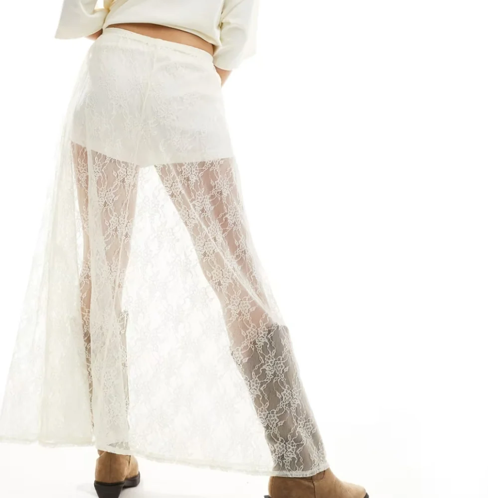 Stradivarius lace Sheer maxi skirt NWT Sz. S Perfect For Layering Boho Western - Picture 3 of 8